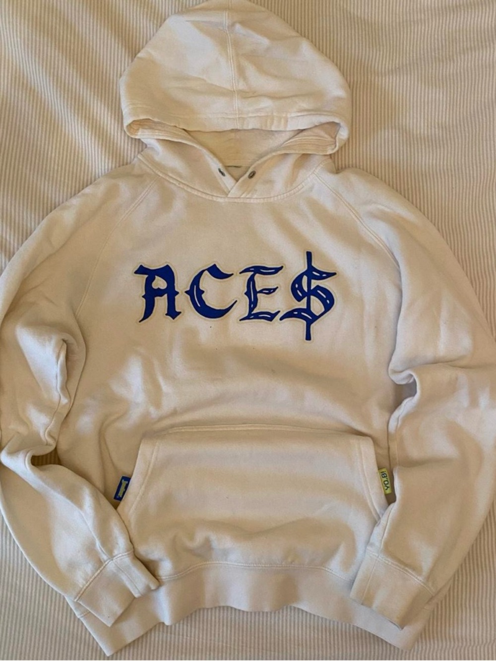 White Hoodie with Blue ACES Graphic